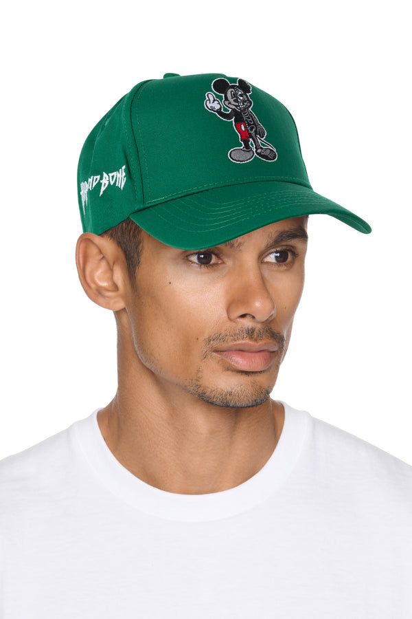 GORRA AJUSTABLE DE ALGODÓN CEPILLADO CON RATÓN RETORCIDO VERDE MONOCROMÁTICO