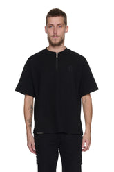 WAFFLE ZIP UP TEE BLACK