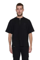 WAFFLE ZIP UP TEE BLACK