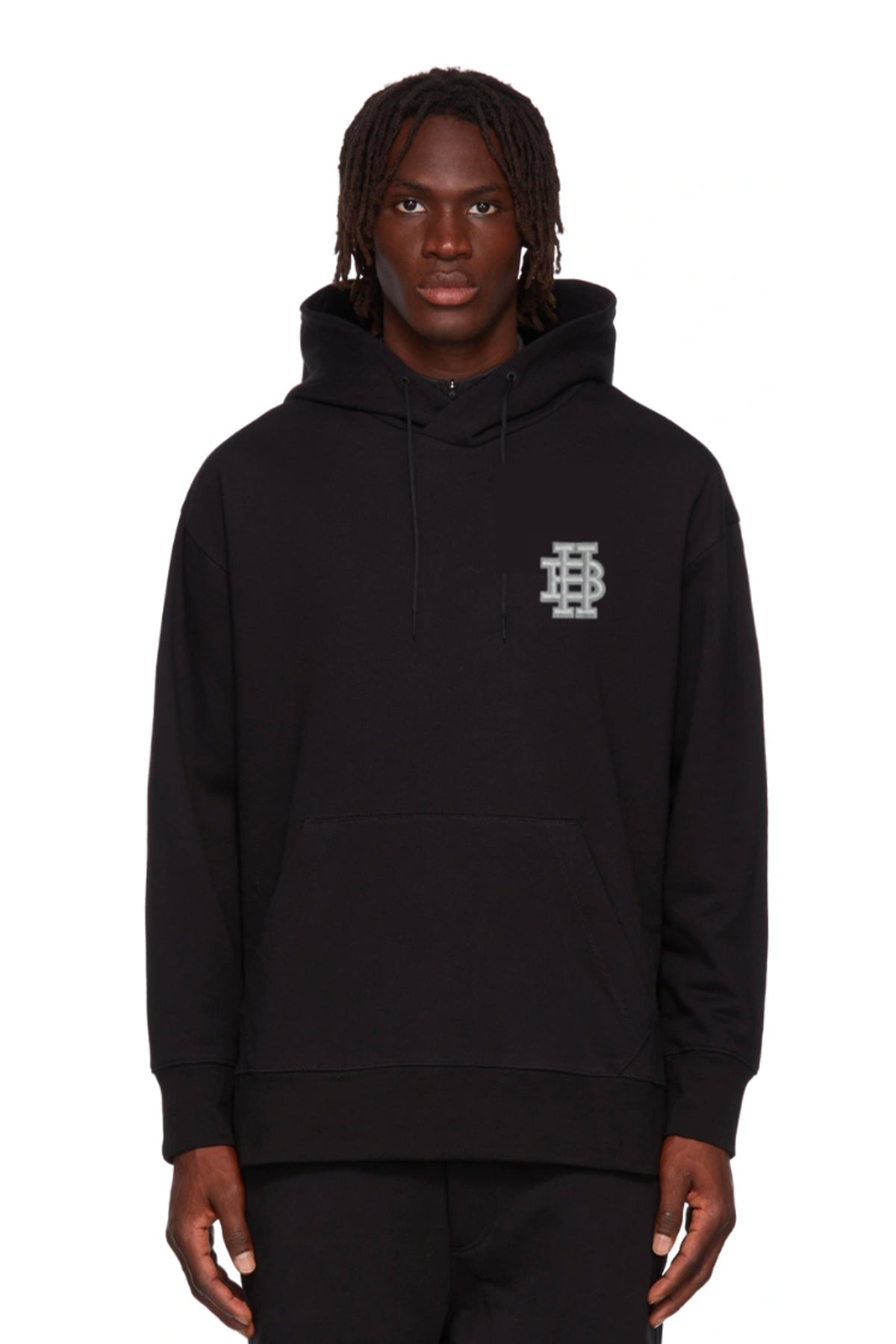 SUDADERA CLÁSICA CON CAPUCHA Y PARCHE DE LOGOTIPO MONOGRAMA GRIS