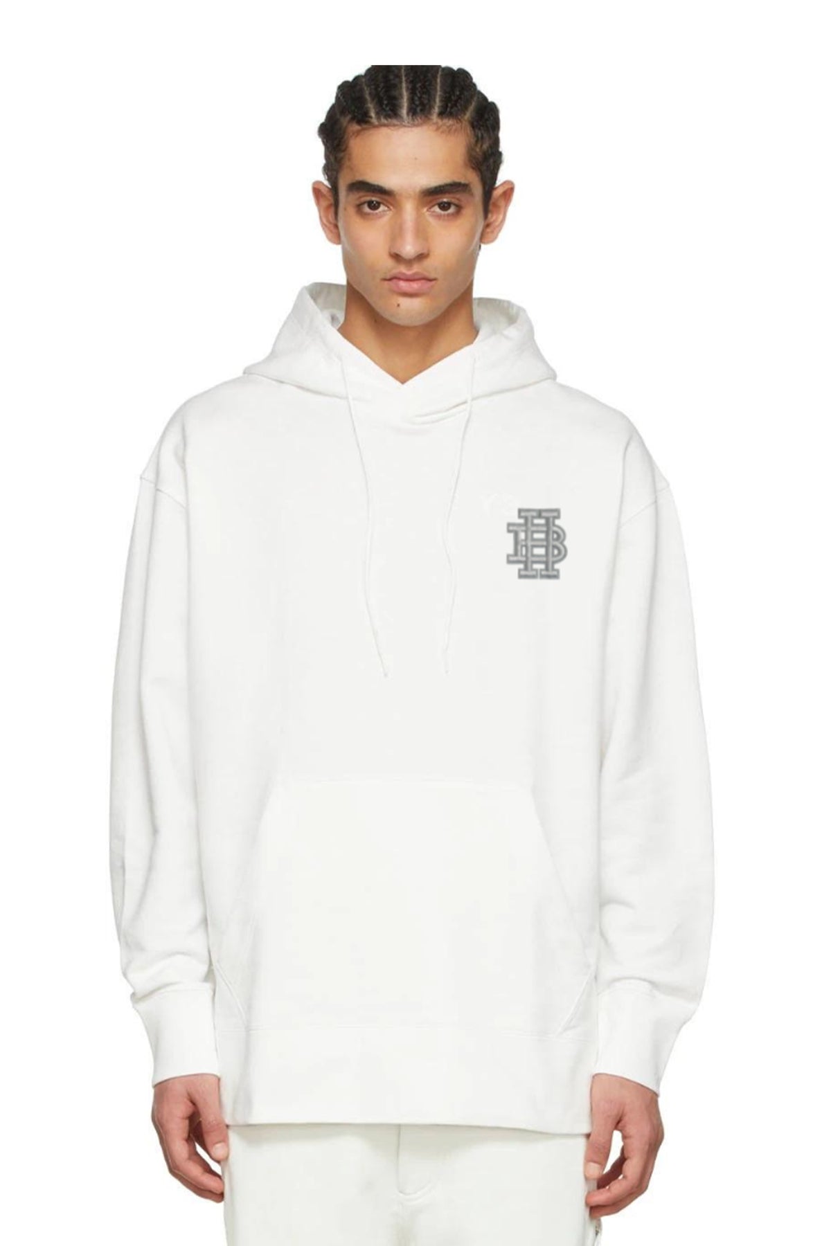 SUDADERA CLÁSICA CON CAPUCHA Y PARCHE DE LOGOTIPO MONOGRAMA GRIS
