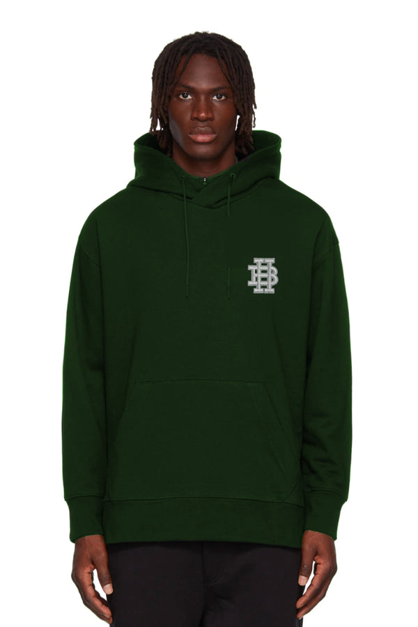 SUDADERA CLÁSICA CON CAPUCHA Y PARCHE DE LOGOTIPO MONOGRAMA GRIS