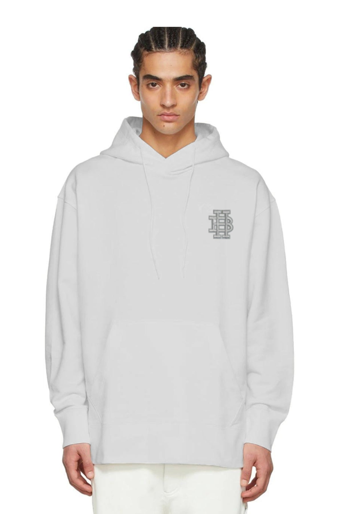 SUDADERA CLÁSICA CON CAPUCHA Y PARCHE DE LOGOTIPO MONOGRAMA GRIS