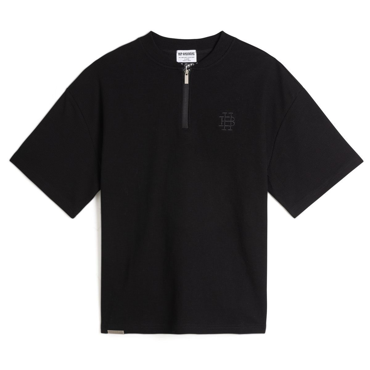 CAMISETA WAFFLE CON CREMALLERA NEGRA