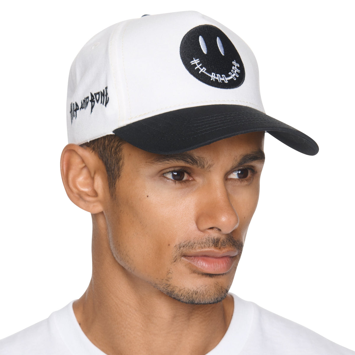 TWO TONE BRUSHED COTTON SMILEY SNAP BACK HAT