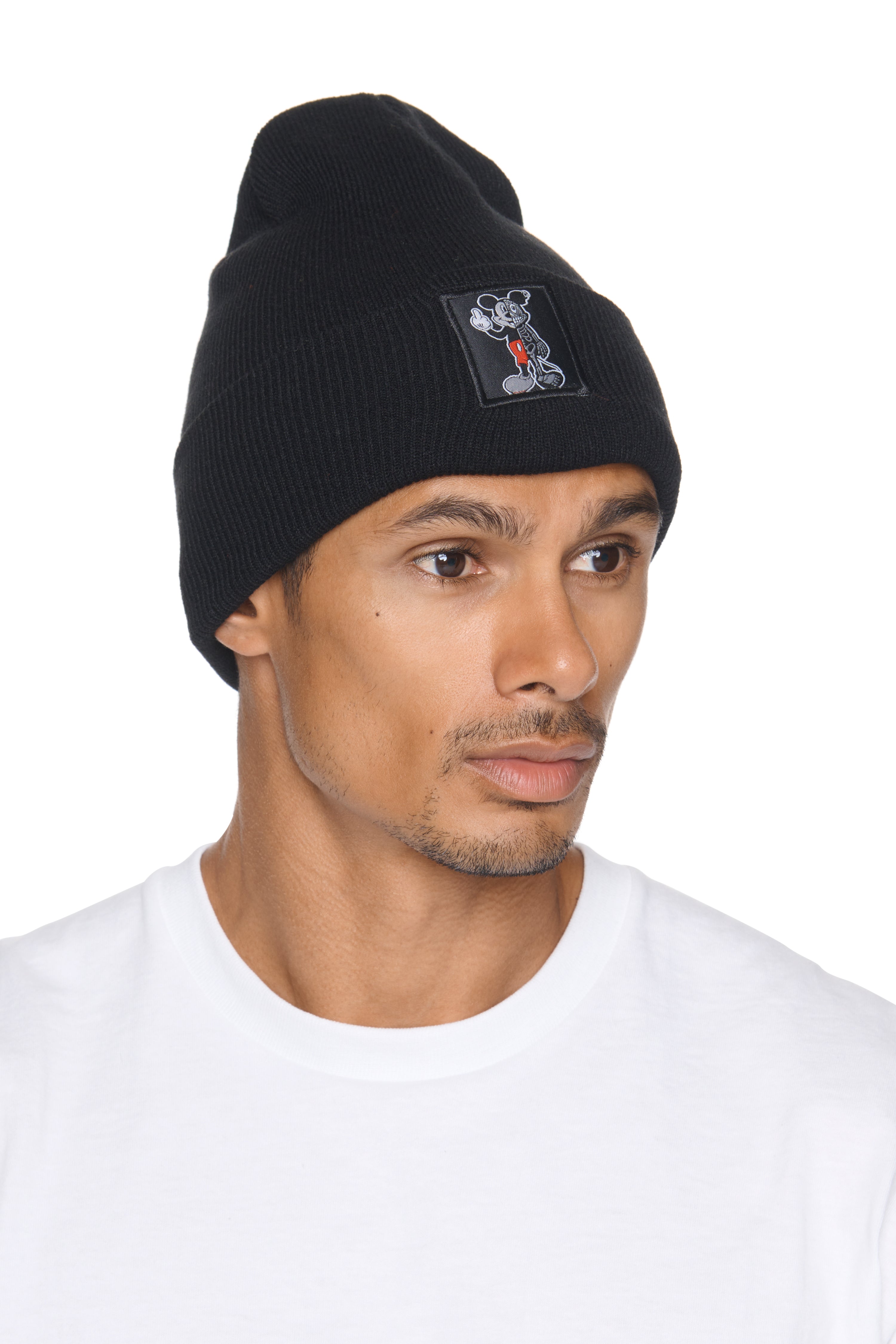 BLACK TWISTED MOUSE ROLL-UP BEANIE