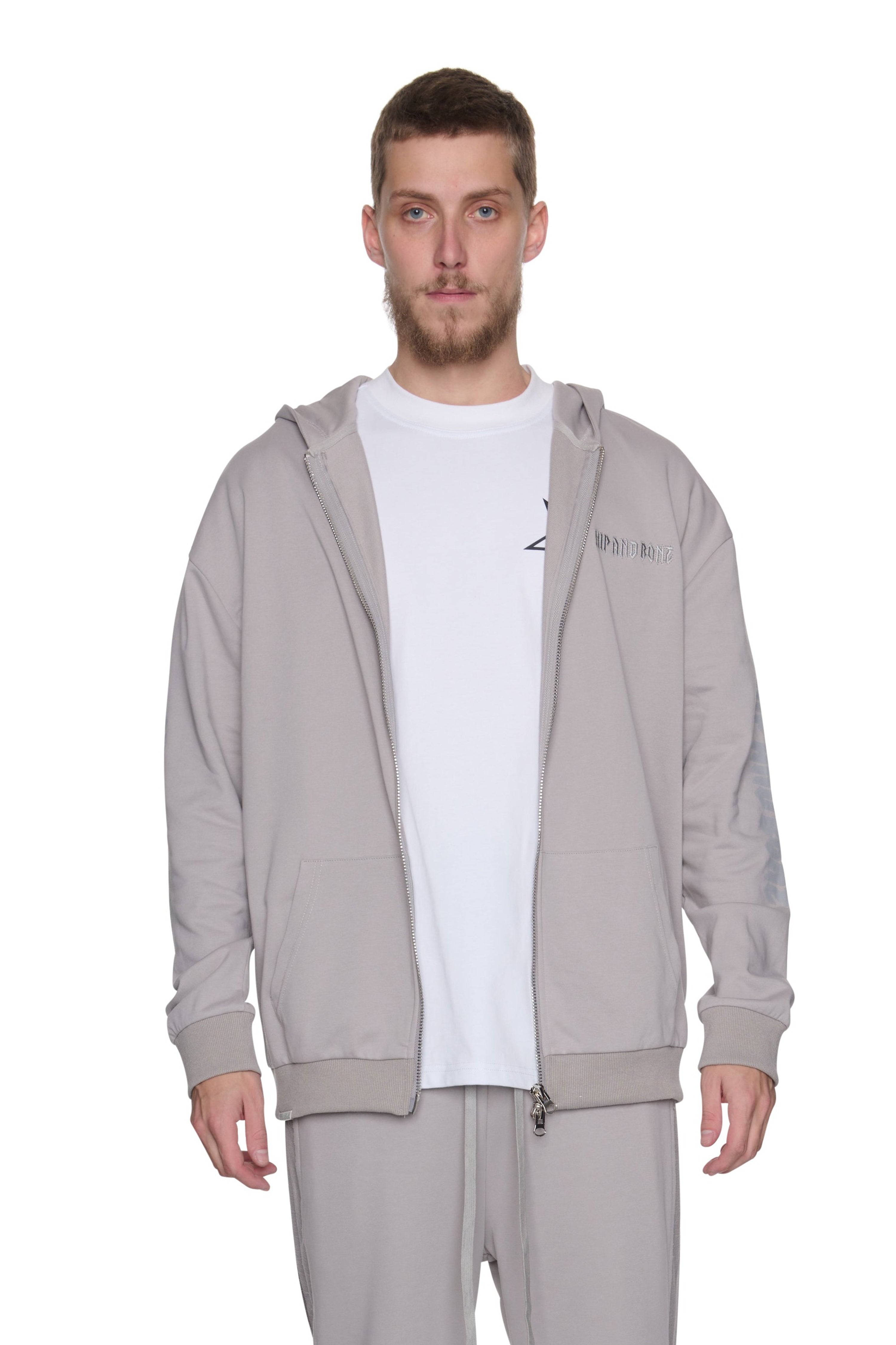 TERRY FULL ZIP LOGO HOODED SWEATER