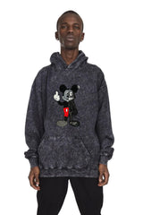 TWISTED MOUSE PATCH ACID WASH HOODIE BLACK