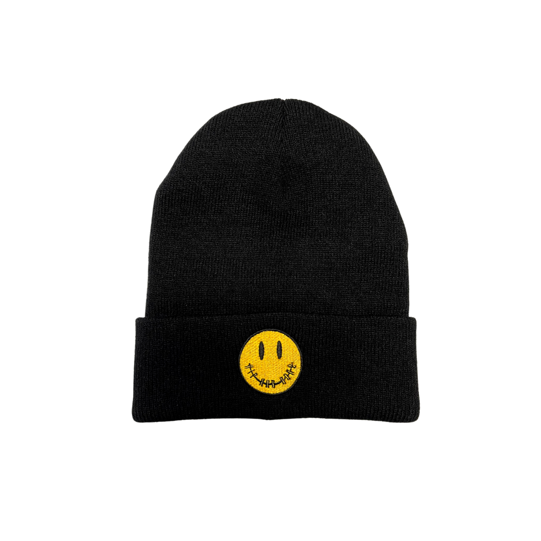 YELLOW SMILEY ROLL-UP BEANIE