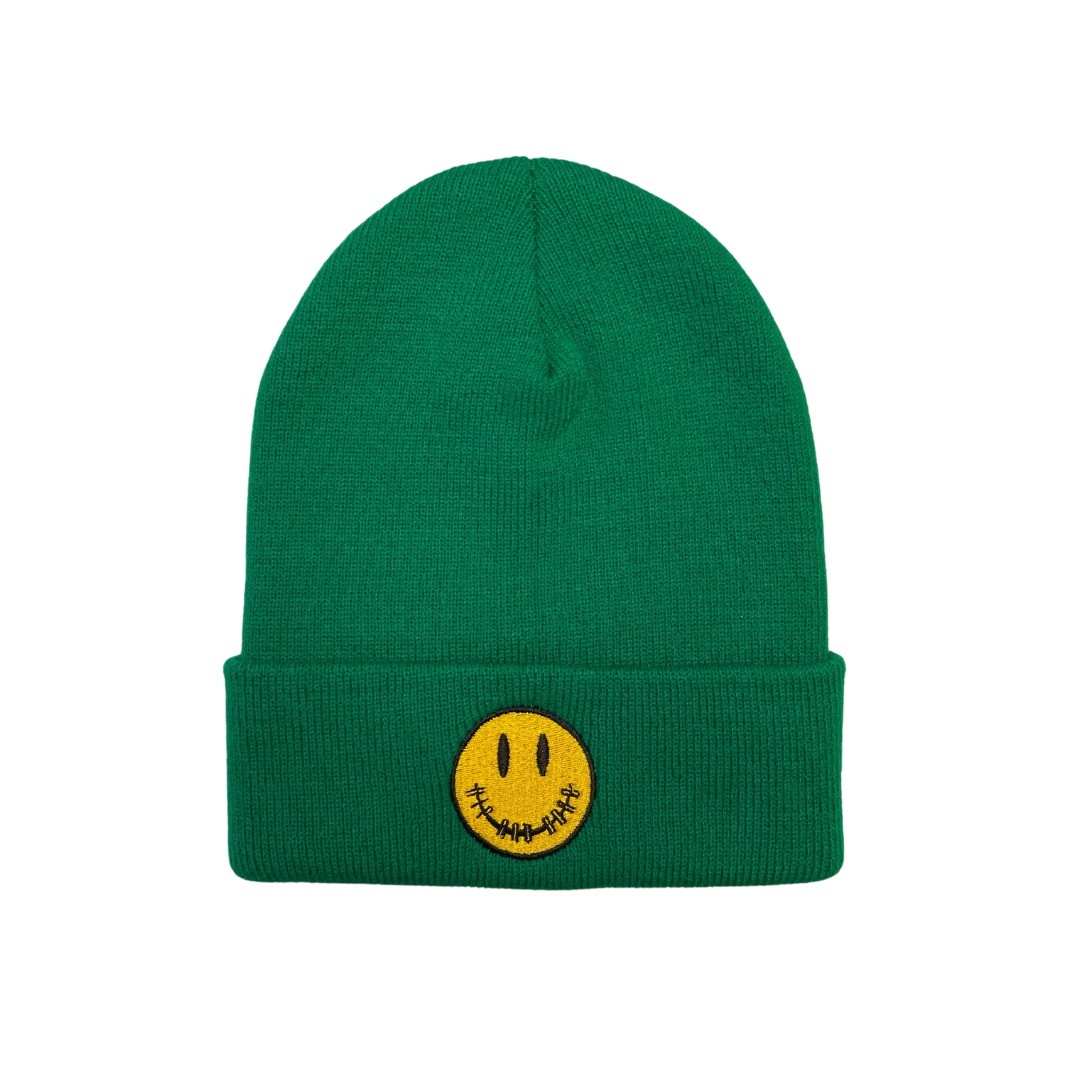 YELLOW SMILEY ROLL-UP BEANIE