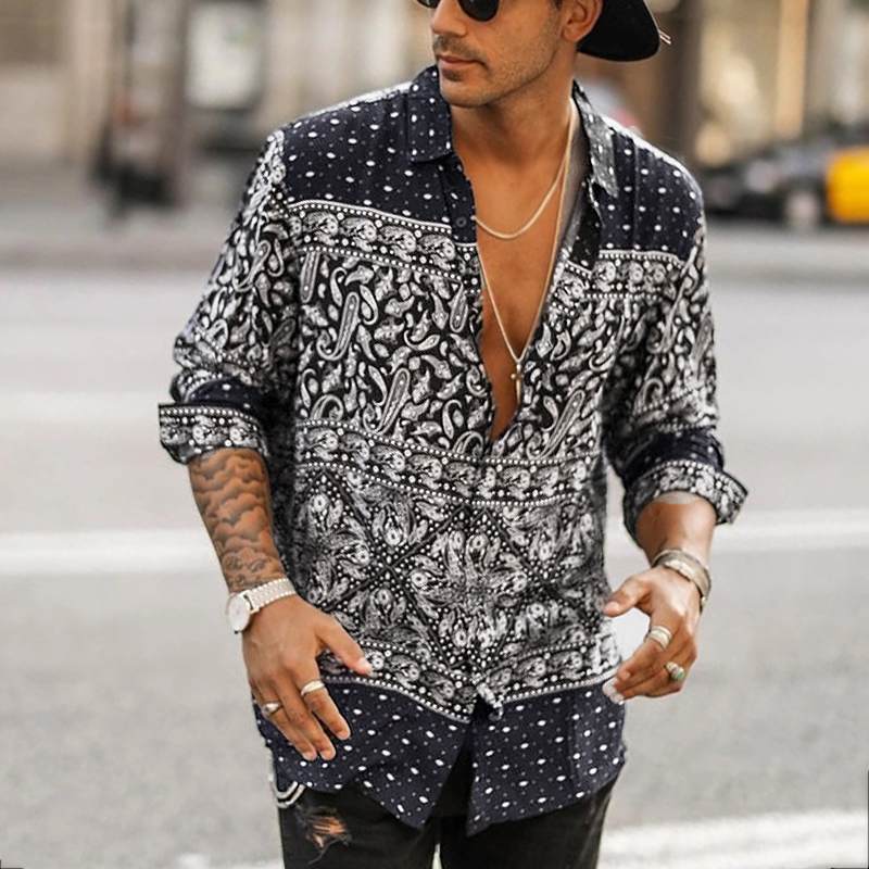 CAMISA DE SEDA CON BOTONES Y ESTAMPADO PAISLEY
