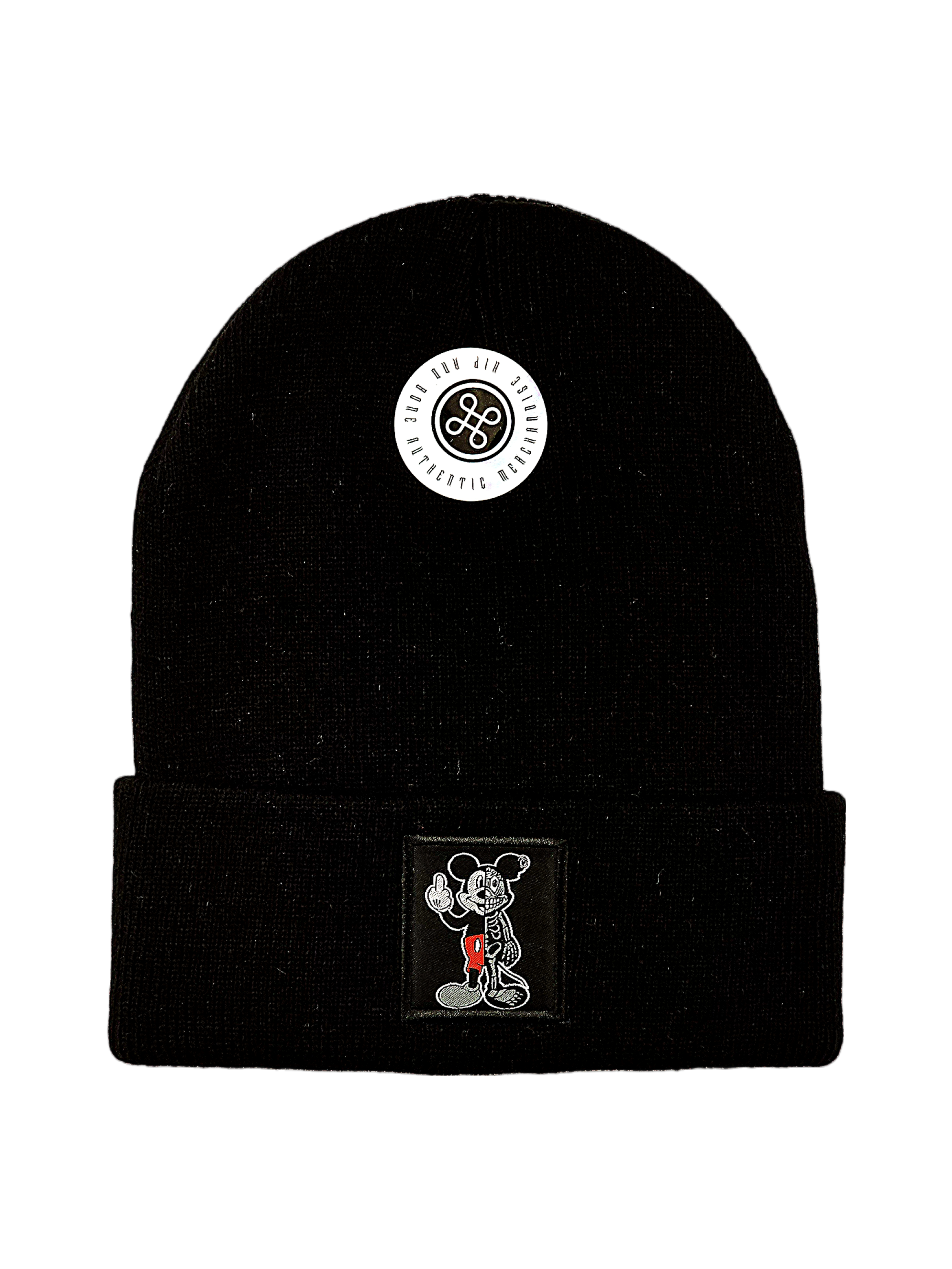 BLACK TWISTED MOUSE ROLL-UP BEANIE